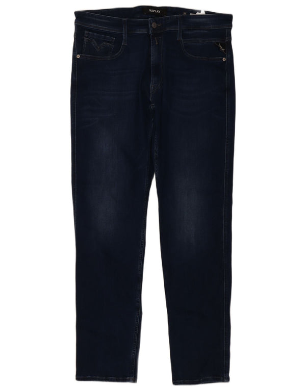 Replay Mens Slim Jeans W36 L32 Azul Marinho Algodão