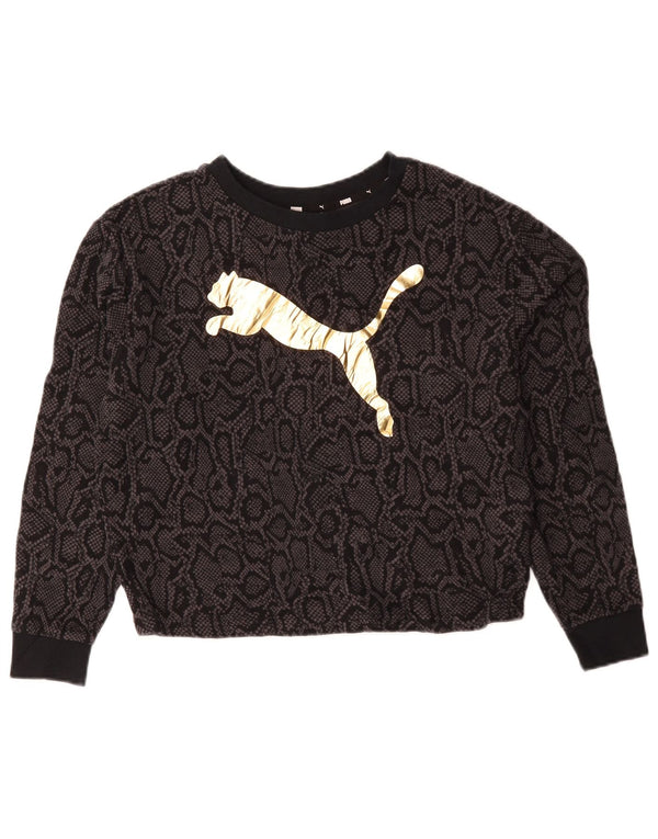 Puma Womens Crop Graphic Moletom Jumper UK 14 Médio Preto Animal Print
