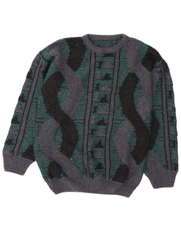 VINTAGE Mens Crew Neck Jumper Sweater Medium Multicoloured Geometric