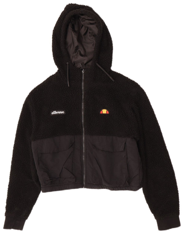 Felpa con cappuccio e zip in pile da donna Ellesse UK 10 Small Black Sports