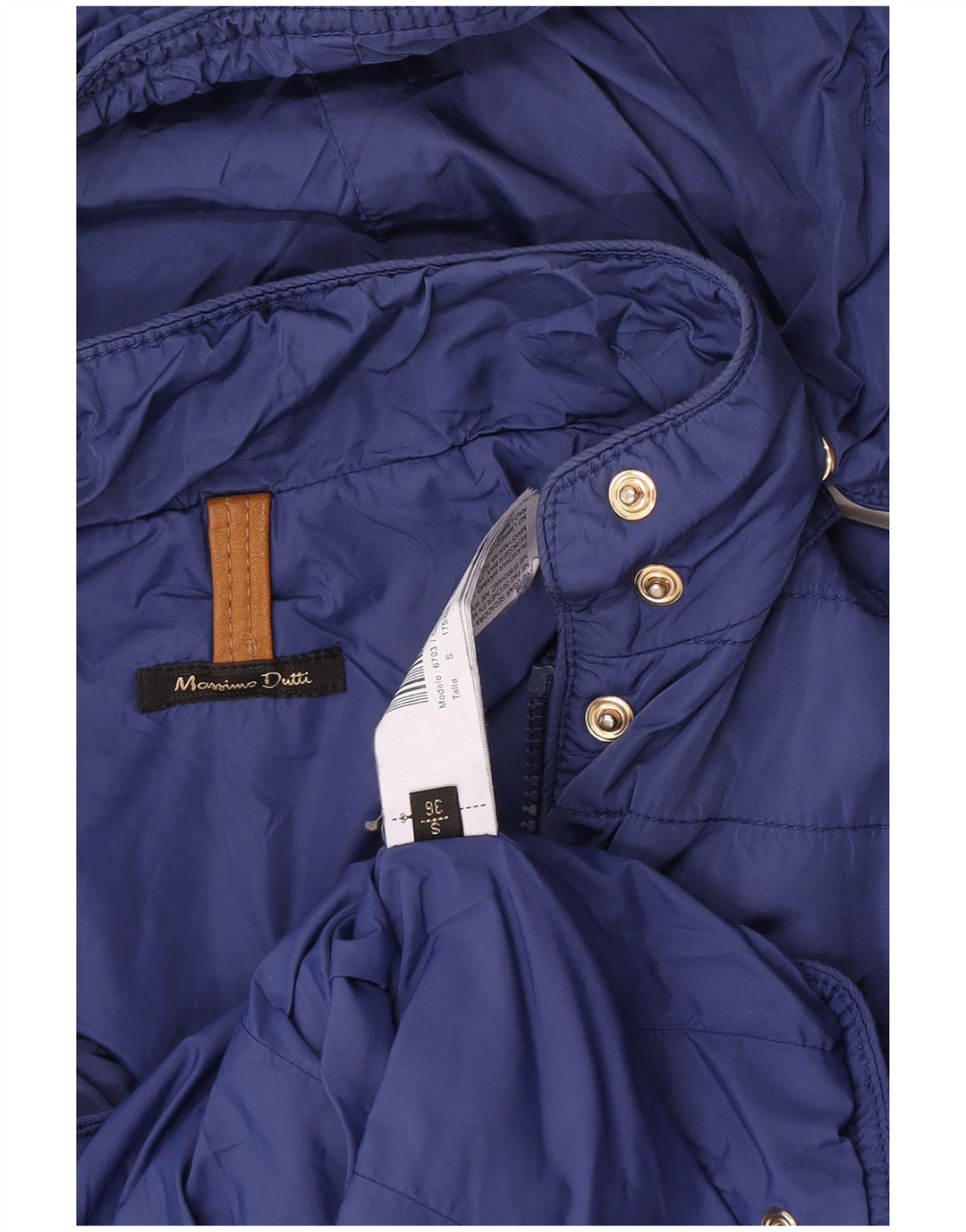Massimo Dutti Damen Steppjacke mit Kapuze, EU 36, kleines blaues Nylon