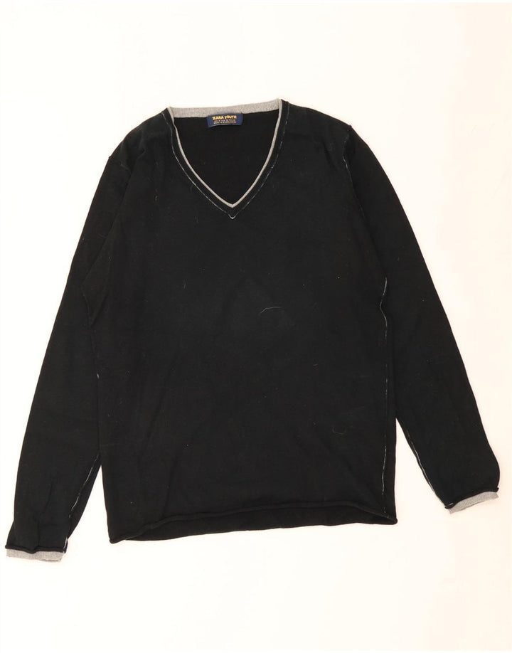 Maglione ZARA Bambino con Scollo a V 13-14 Anni Medio Nero