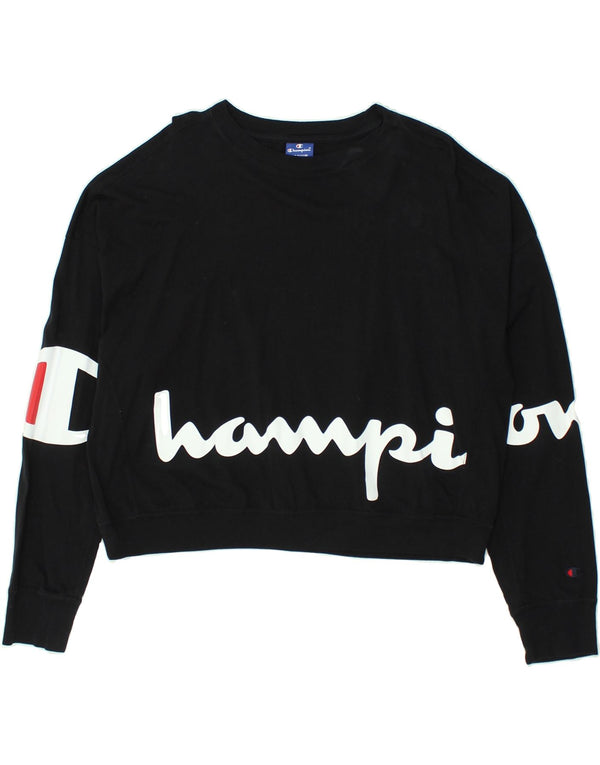 CHAMPION Womens Graphic Crop Sweatshirt Jumper UK 14 Medium Black Cotton