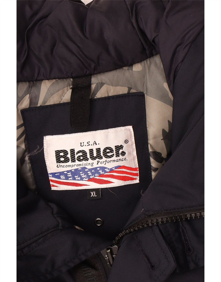 BLAUER Mens Hooded Parka Jacket UK 42 XL Navy Blue