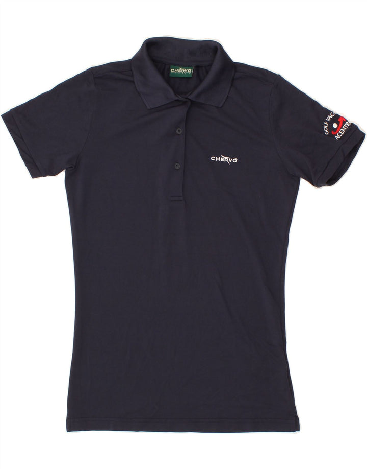 CHERVO Womens Polo Shirt UK 10 Small Navy Blue Polyamide Vintage Chervo and Second-Hand Chervo from Messina Hembry 