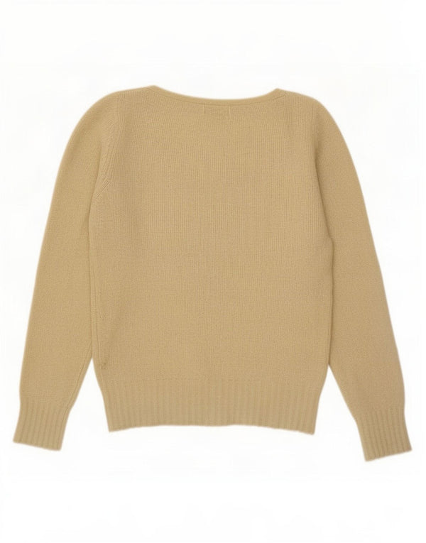Benetton Womens V-Neck Jumper Sweater UK 10 Small Beige Argyle/Diamond