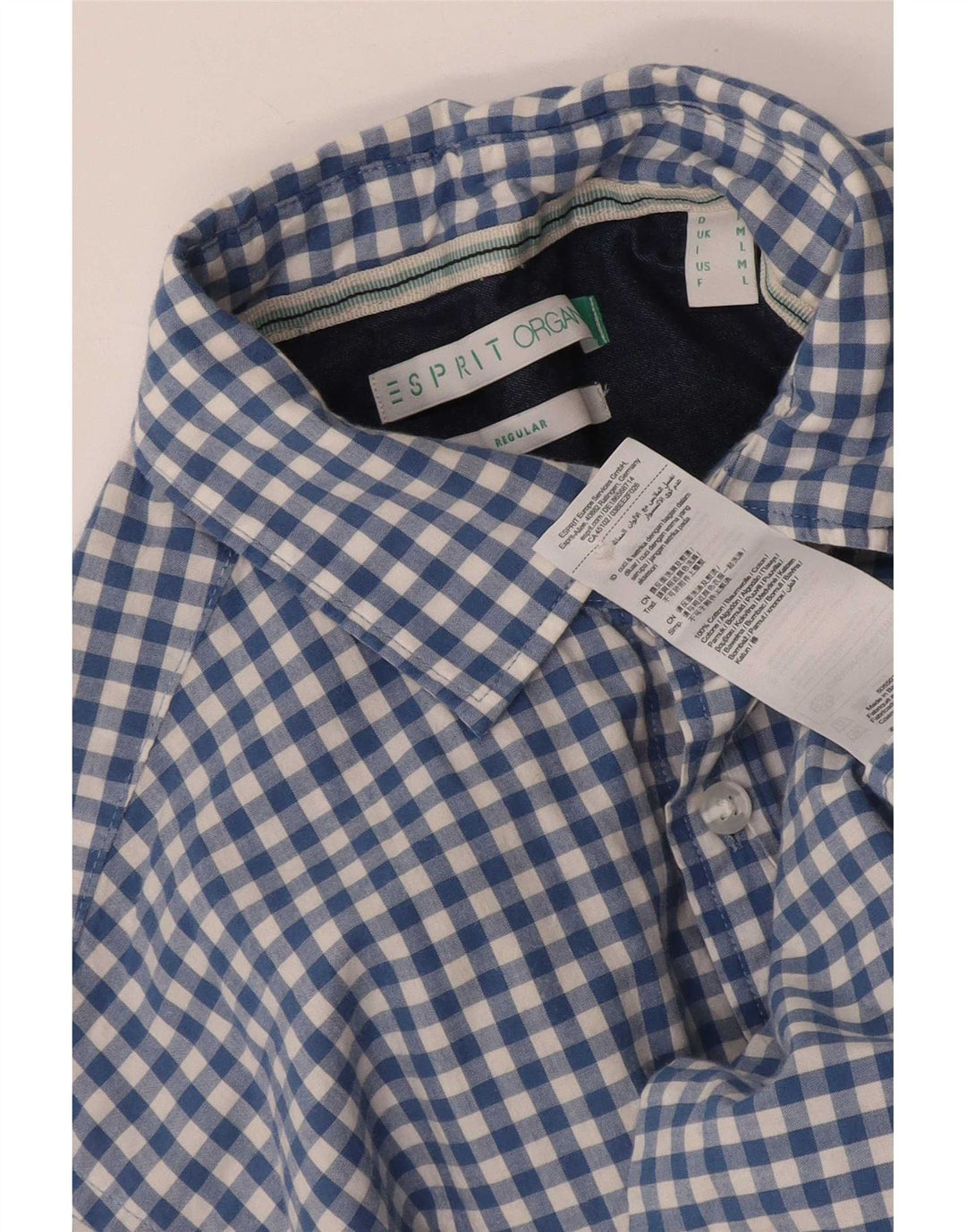 Esprit Mens Short Sleeve Regular Fit Shirt Medium Blue Gingham Cotton