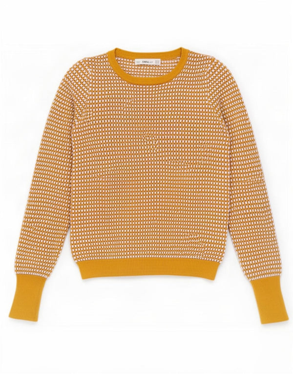 Zara Womens Crop Boat Neck Jumper Sweater UK 6 XS Beige Stribet Viscose