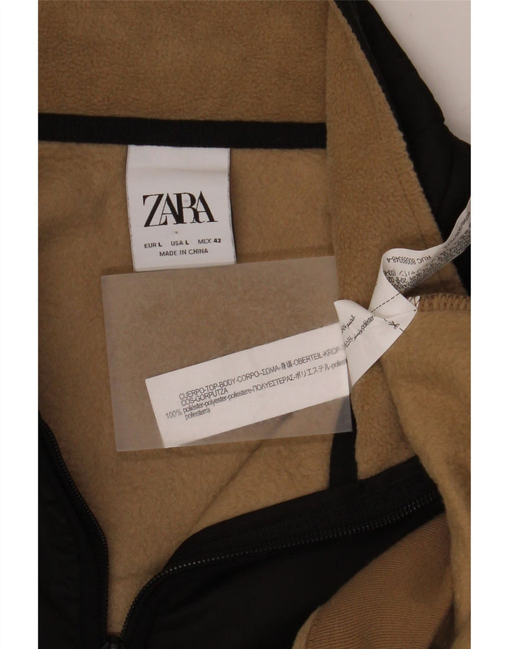 Zara Mens Zip Neck Sweatshirt Jumper Large Beige Colourblock Polyester