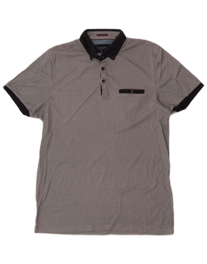 Ted Baker Mens Regular Fit Polo Shirt Size 3 Medium Grey Geometric Cotton