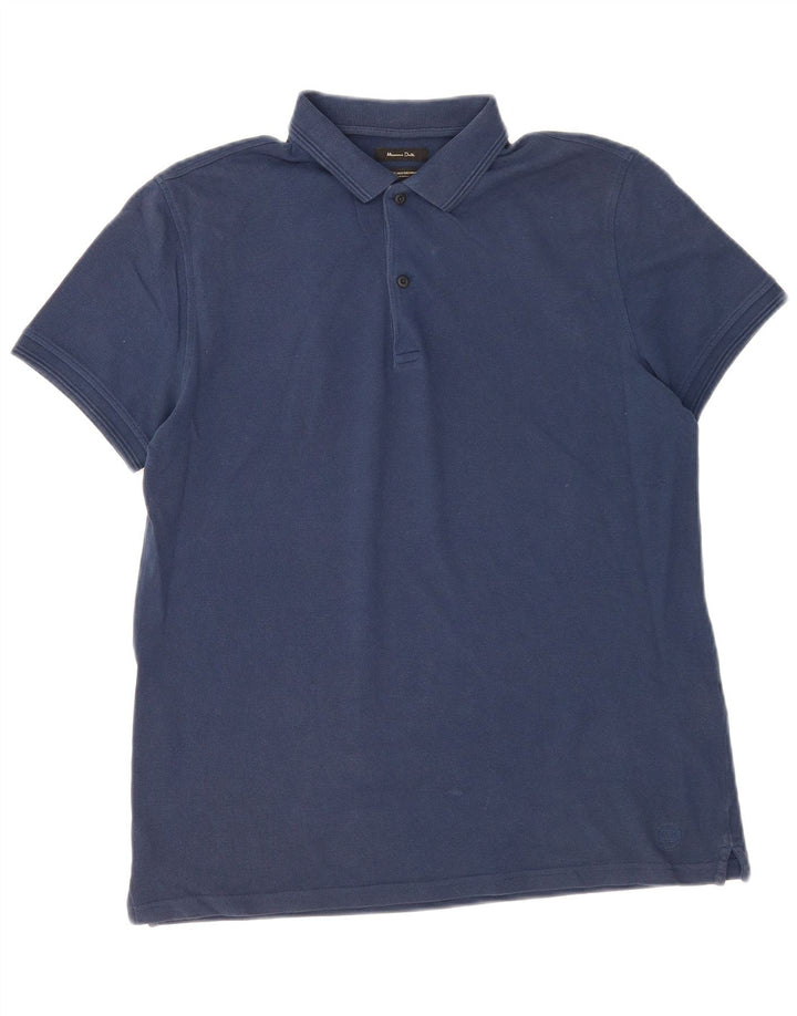 Massimo Dutti Mens Polo Shirt Medium Navy Blue Cotton