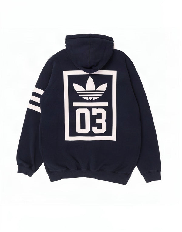 Męski sweter Adidas z grafiką i zamkiem błyskawicznym, duży, bawełniany w granatowe paski
