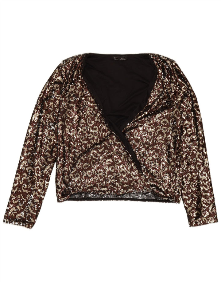 ZARA Womens Oversized Long Sleeve Blouse Top UK 6 XS Brown Polyester