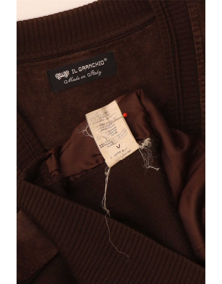 Il Granchio Herren-Strickjacke aus Wildleder, große braune Wolle