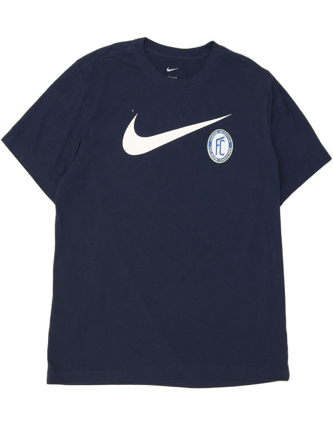 NIKE Mens Dri Fit Graphic T-Shirt Top Large Navy Blue Polyester Vintage Nike and Second-Hand Nike from Messina Hembry 