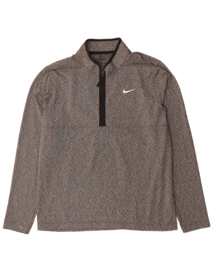 Nike Mens Dri Fit Zip Neck Pullover Tracksuit Top Large Grey Flecked