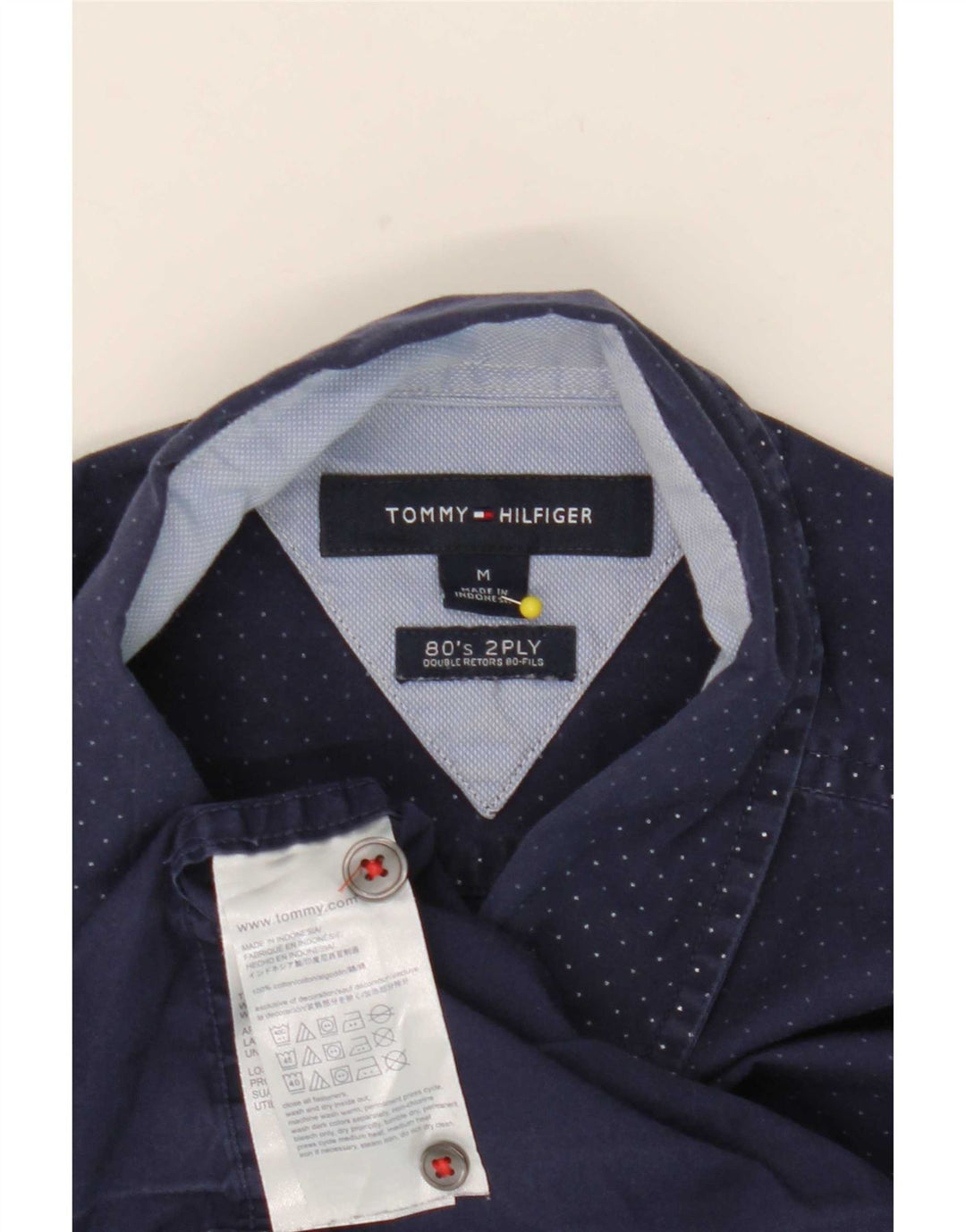 Tommy Hilfiger Mens Shirt Medium Navy Blue Spotted Cotton