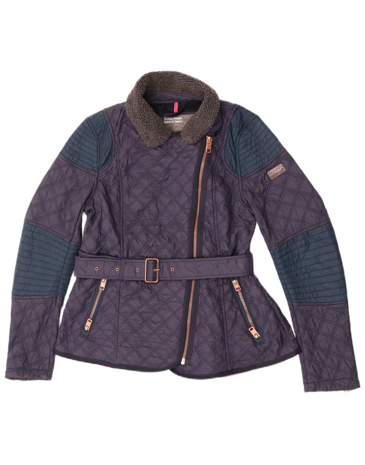 Superdry Quiltet jakke til kvinder UK 14 Medium Navy Blue Colourblock Nylon