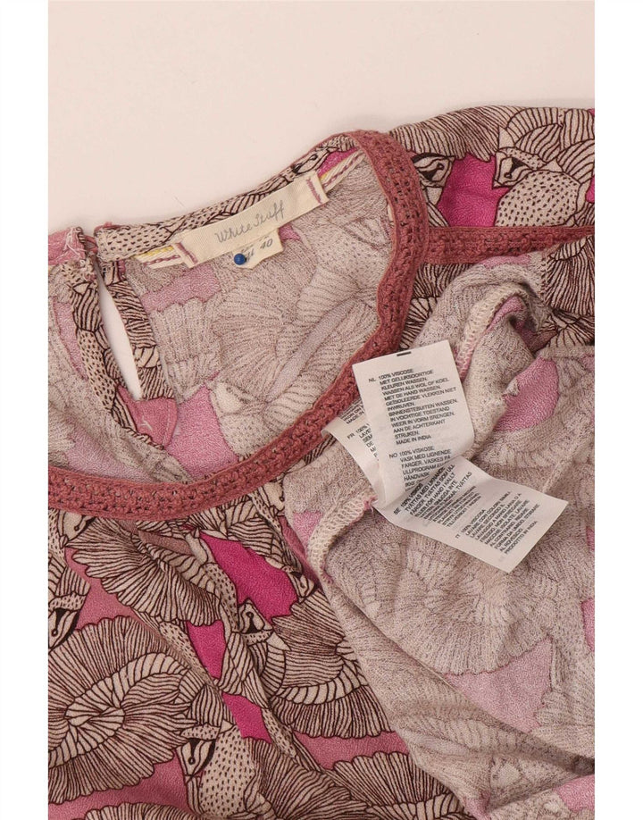 White Stuff Dame Abstrakt mønster Bluse Top UK 12 Medium Pink