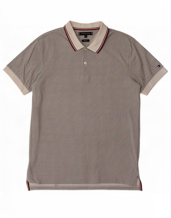 Tommy Hilfiger Mens Regular Fit Polo Shirt Medium White Spotted Cotton