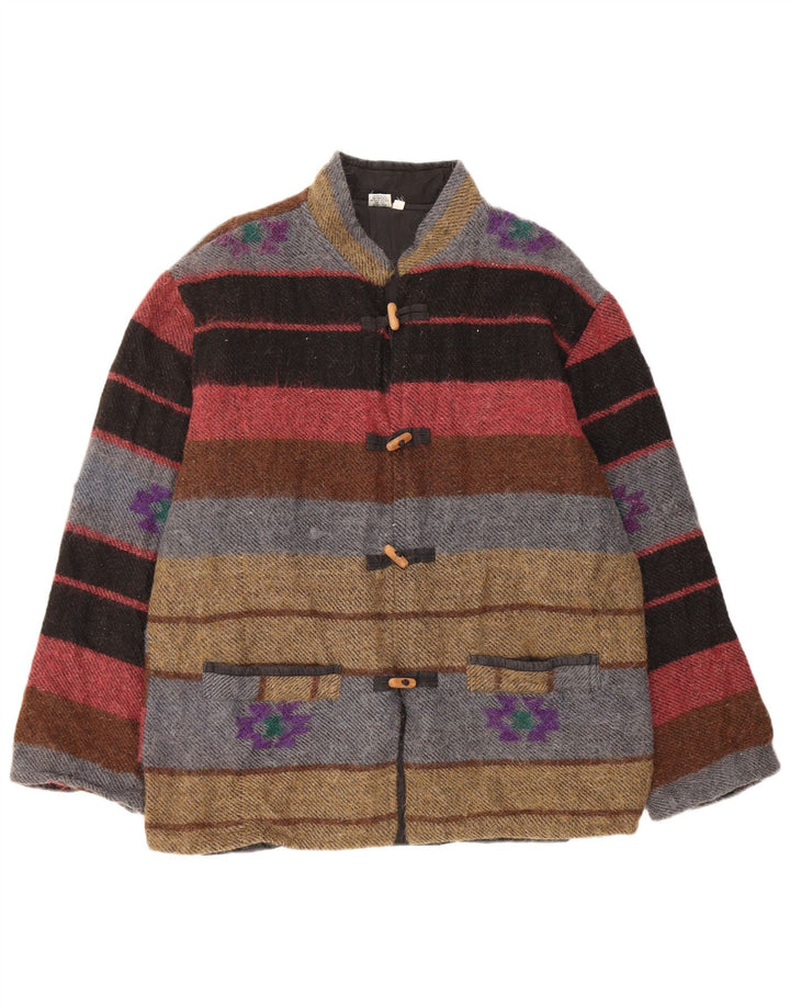 Vintage Womens Bomber Jacket UK 16 Large Multicoloured Striped Wool