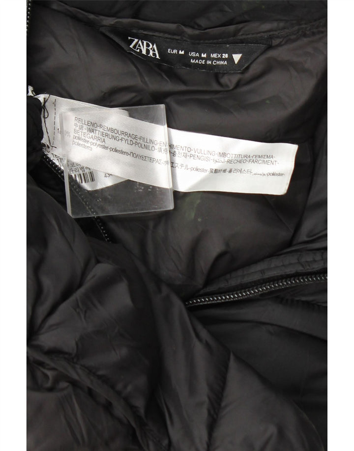 Cappotto imbottito con cappuccio da donna Zara UK 14 nylon nero medio