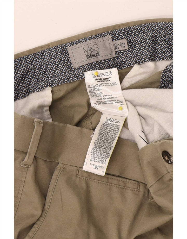 Marks & Spencer Mens Regular Chino Trousers W38 L33 Beige Cotton