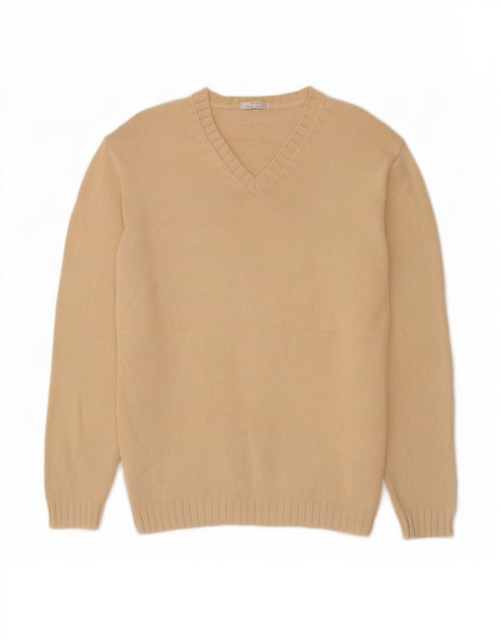 Marks & Spencer Herren-Pullover mit V-Ausschnitt, groß, beige Baumwolle