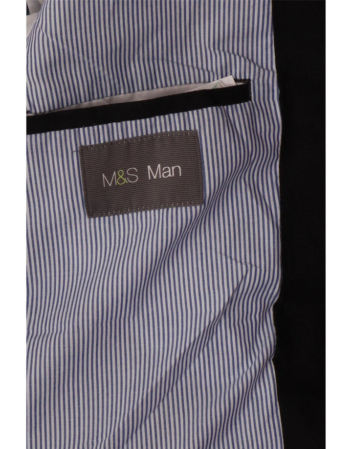 MARKS & SPENCER Veste Blazer 2 Boutons Homme UK 40 Grand Lin Noir