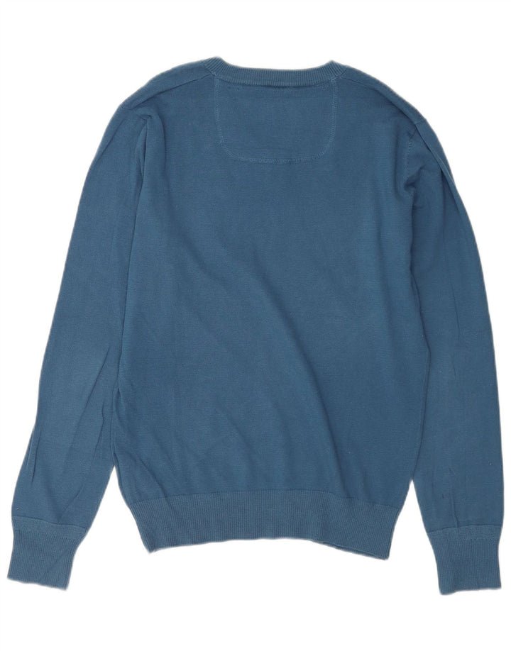 Diesel Mens V-Neck Jumper Sweater Large Blue Cotton