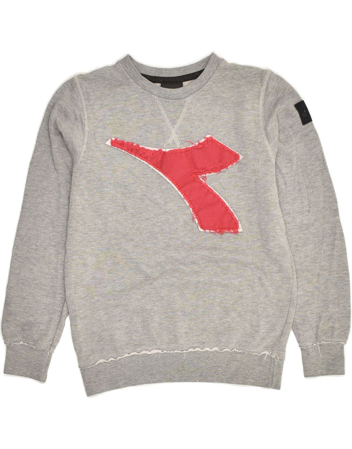 DIADORA Girls Graphic Sweatshirt Jumper 7-8 Years Grey | Vintage Diadora | Thrift | Second-Hand Diadora | Used Clothing | Messina Hembry 