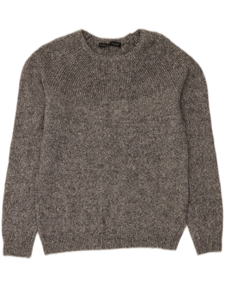 Zara Mens Boat Neck Jumper Sweater Medium Grey Flecked Wool