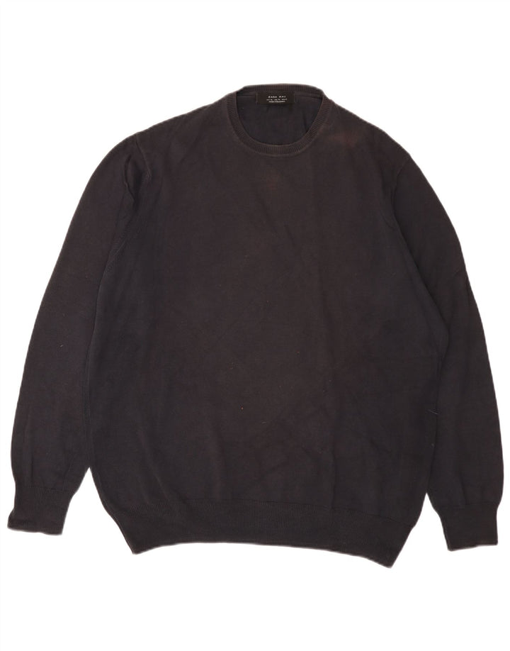 Zara Mens Crew Neck Jumper Sweater XL Black