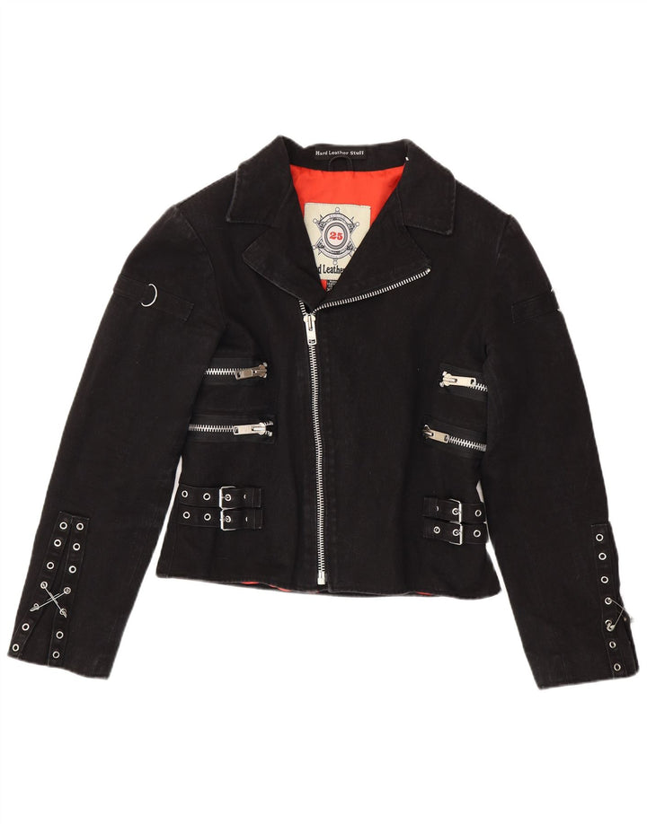 Hard Leather Stuff Womens Crop Biker Jacket UK 20 2XL Black Cotton