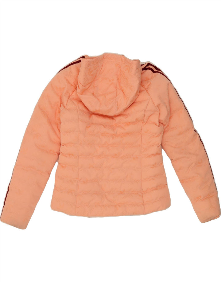 ADIDAS Womens Graphic Hooded Padded Jacket UK 12 Medium  Orange Polyester Vintage Adidas and Second-Hand Adidas from Messina Hembry 