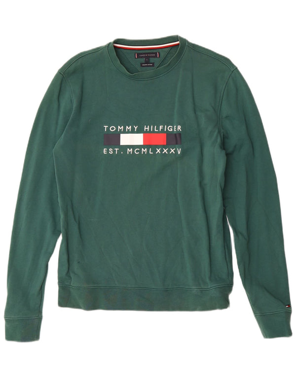 Damska bluza z grafiką Tommy Hilfiger UK 14, duża, zielona bawełna