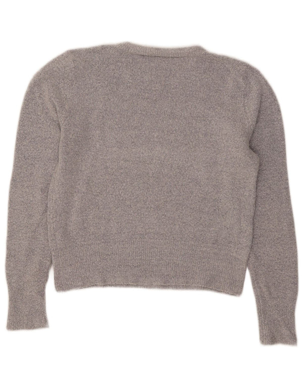 Oasis Womens Crop Crew Neck Jumper Sweater UK 12 Medium Grey Acrylic