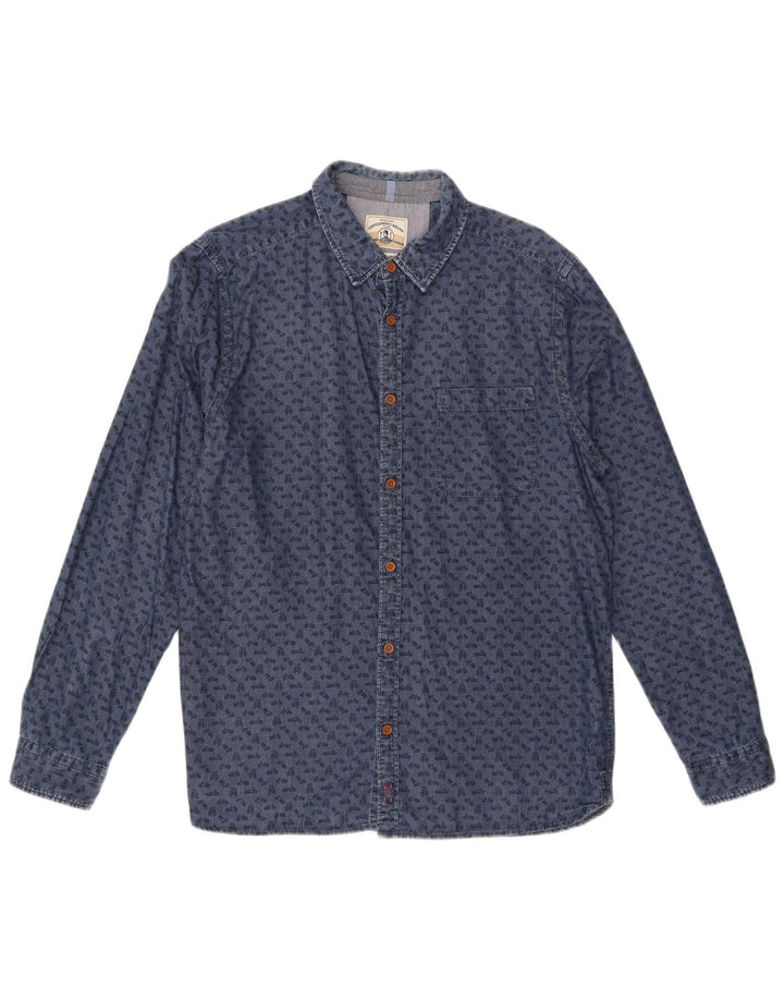 White Stuff Mens Abstract Pattern Slim Fit Shirt Large Blue Cotton