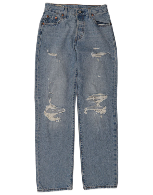 Женские потертые прямые джинсы Levi's 501 W23 L30, синий хлопок