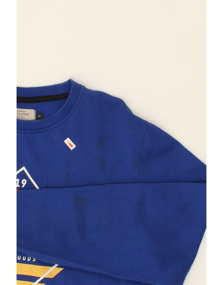 JACK & JONES Mens Graphic Sweatshirt Jumper Medium Blue Cotton Vintage Jack & Jones and Second-Hand Jack & Jones from Messina Hembry 
