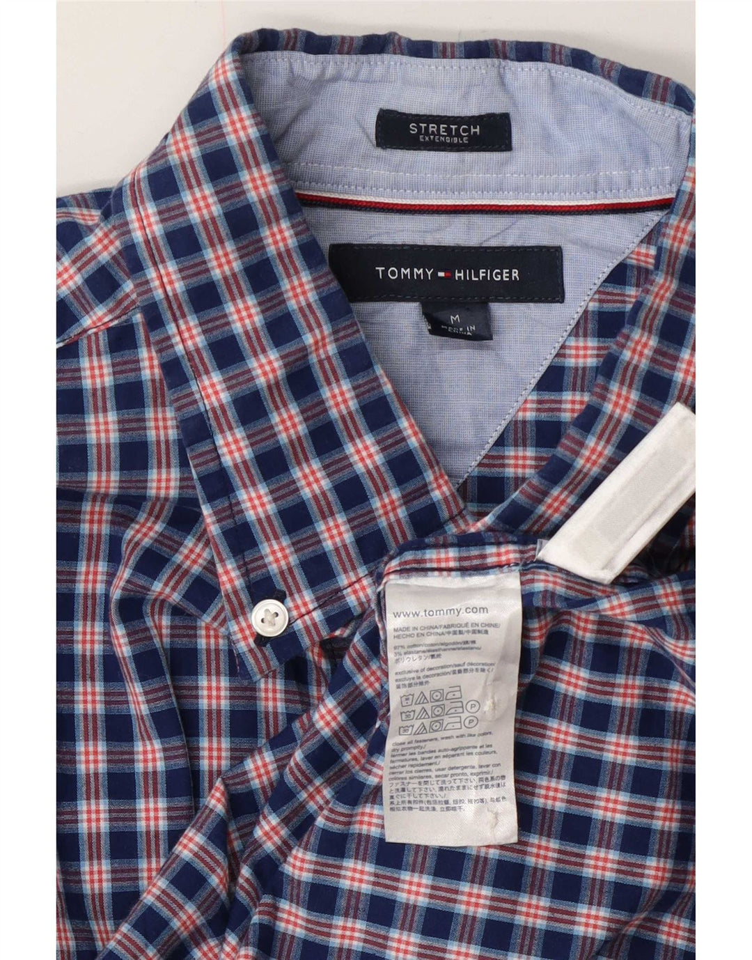 Camicia da uomo Tommy Hilfiger in cotone a quadri blu navy medio