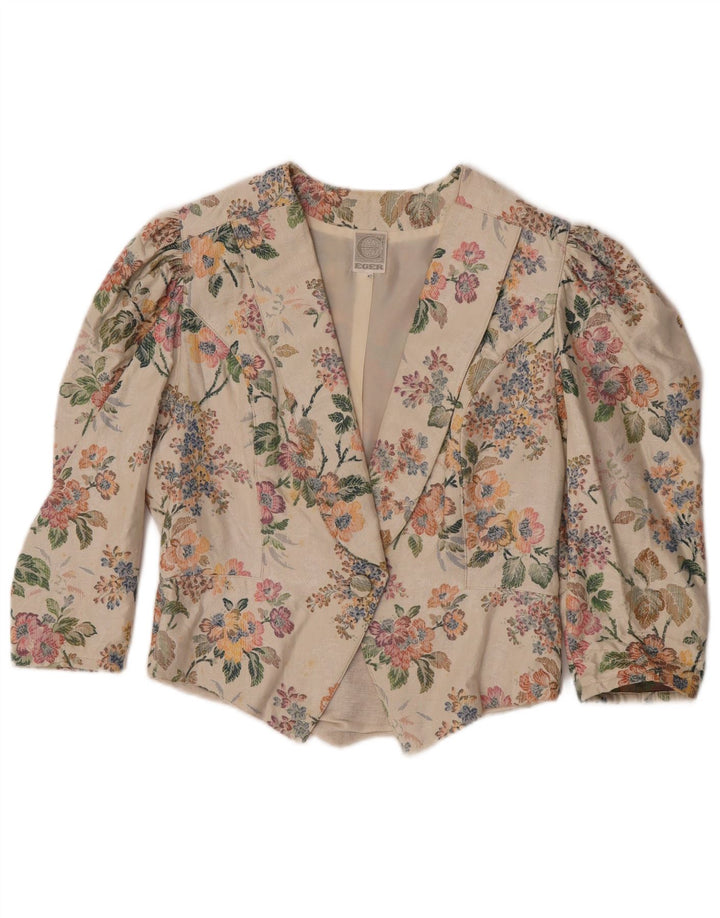 Eger Damen-Blazer mit 3/4-Ärmeln und 1 Knopf IT 42 Mittelbeige mit Blumenmuster