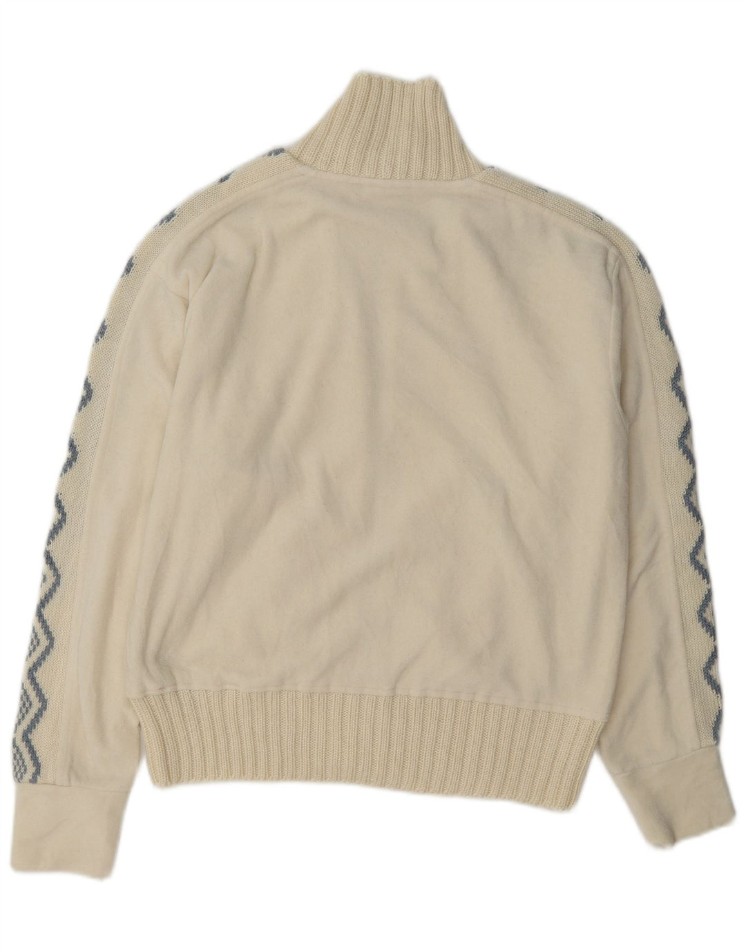 Vintage Womens Fleece Jacket UK 14 Large Off White Geometric Polyester