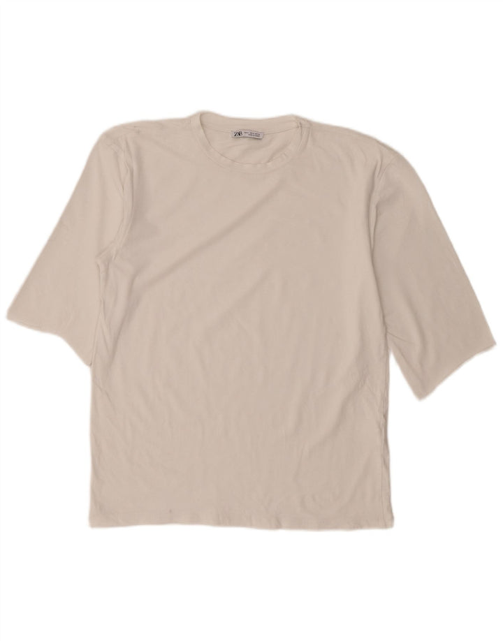 Zara Womens T-Shirt Top UK 12 Medium White Cotton