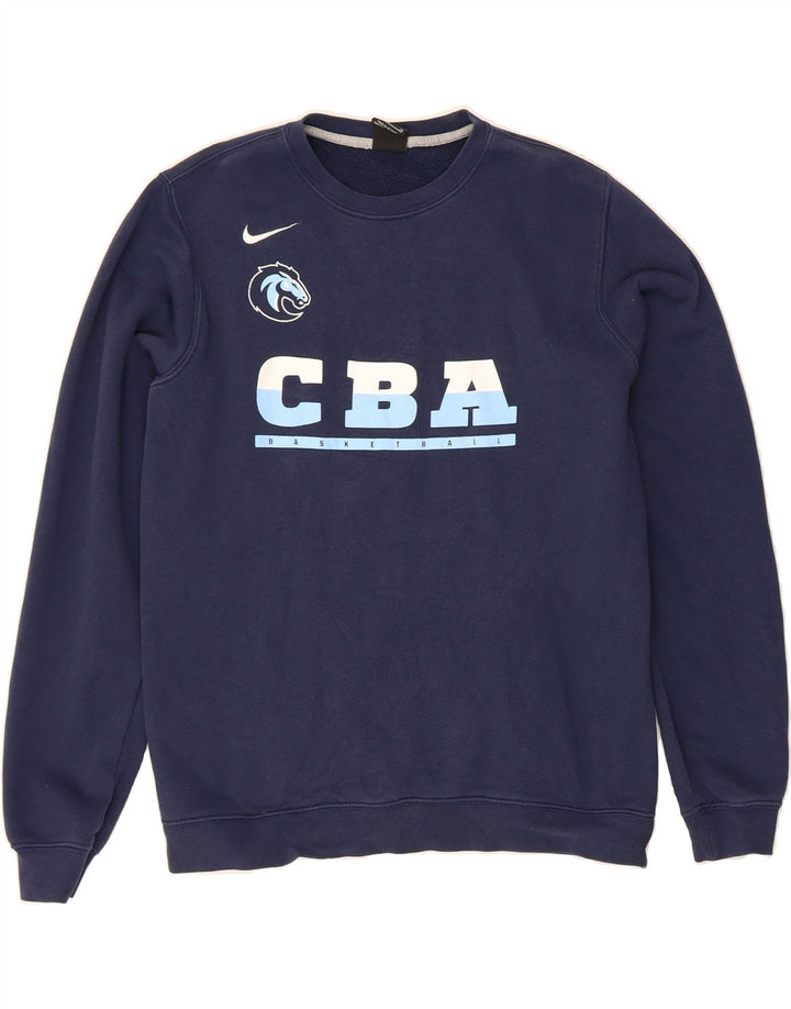 NIKE Mens Graphic Sweatshirt Jumper Small Navy Blue Cotton Vintage Nike and Second-Hand Nike from Messina Hembry 