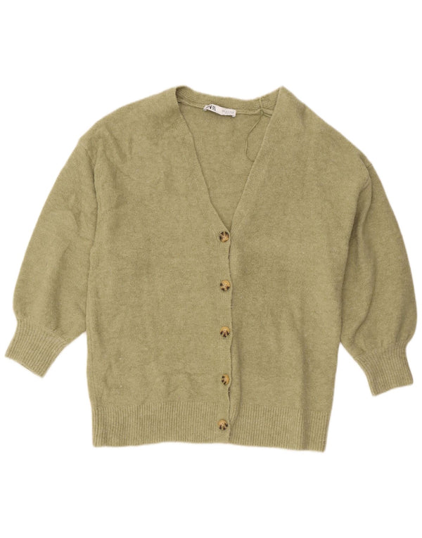 Zara Womens Oversized Cardigan Sweater UK 10 Small Khaki Acrylic