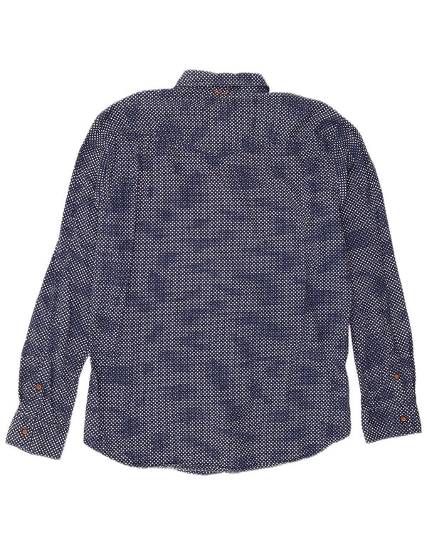 Hugo Boss Herrenhemd XL Marineblau mit geometrischem Muster aus Baumwolle