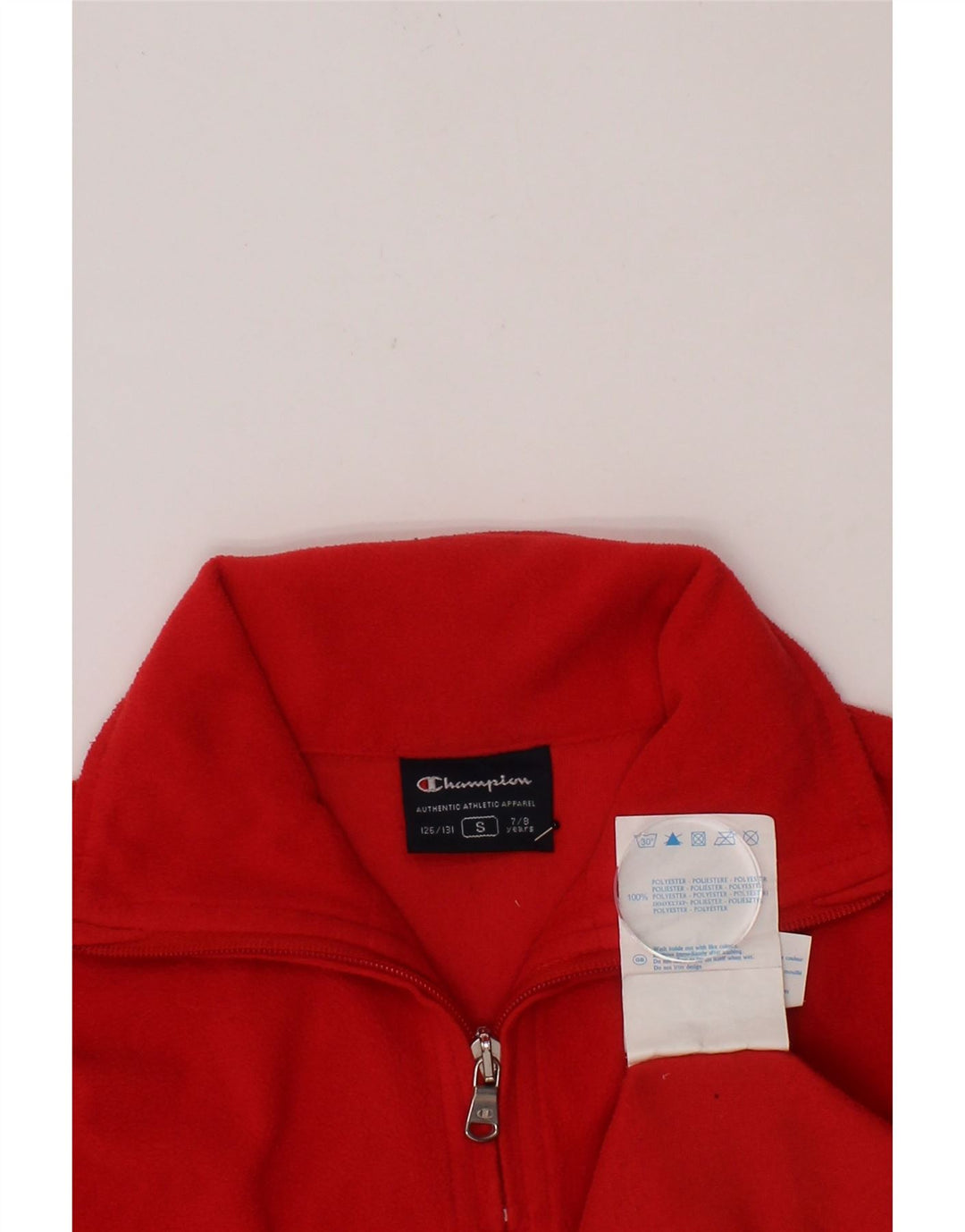 CHAMPION Boys Zip Neck Fleece Jumper 7-8 Years Small Red Polyester Vintage Champion and Second-Hand Champion from Messina Hembry 