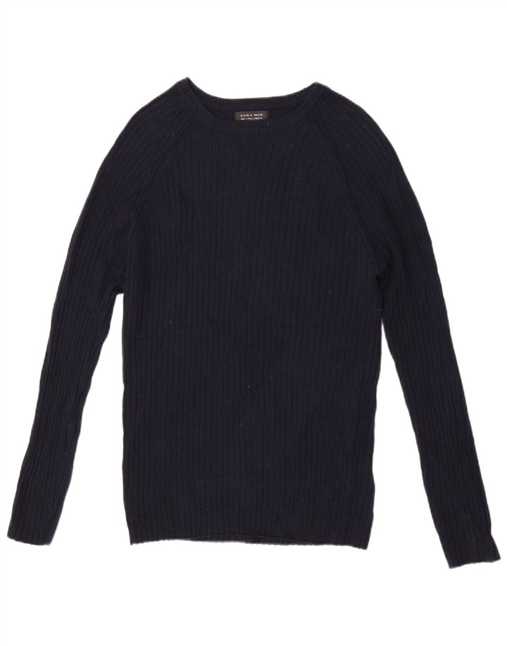 Zara Mens Boat Neck Jumper Sweater Small Navy Blue