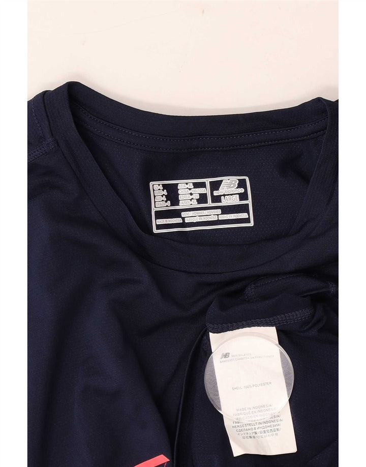 New Balance Mens Graphic Top Long Sleeve Large Navy Blue Polyester